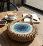 شنطة كروشيه بيج دائرية Eye Beige Shoulder Bag